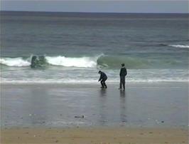 The youngsters enjoy the waves at Portreath Beach